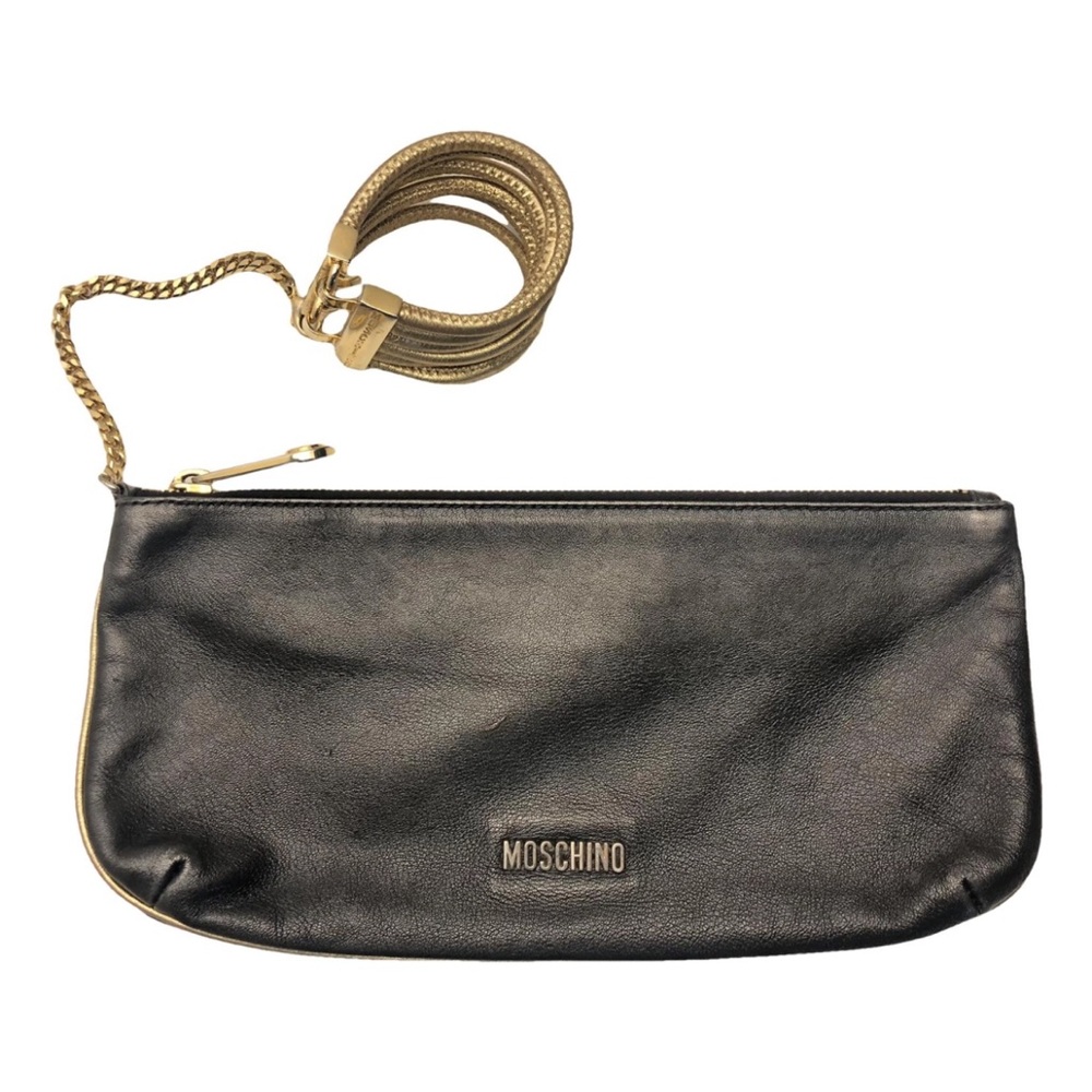 Moschino Black Leather Pouch with Gold Zipper